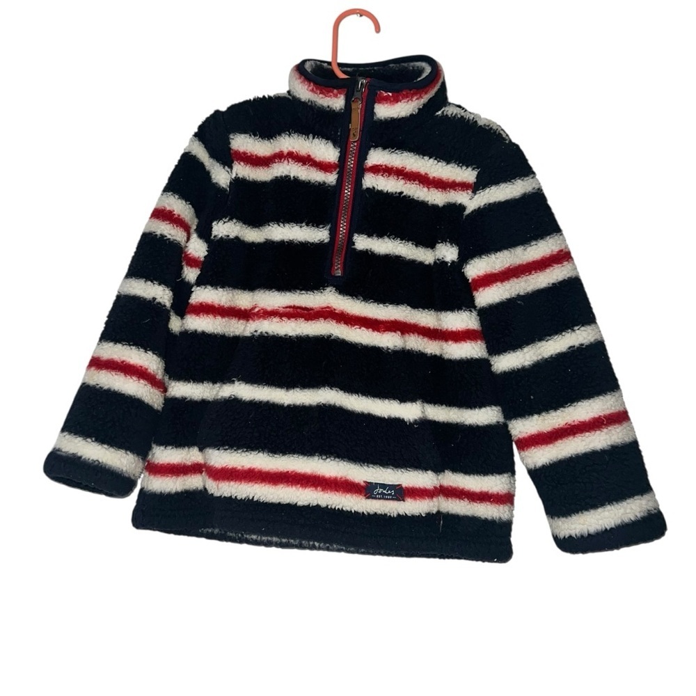 Joules Cozy Striped Kids blue white red fluffy Fleece Pullover sz 5